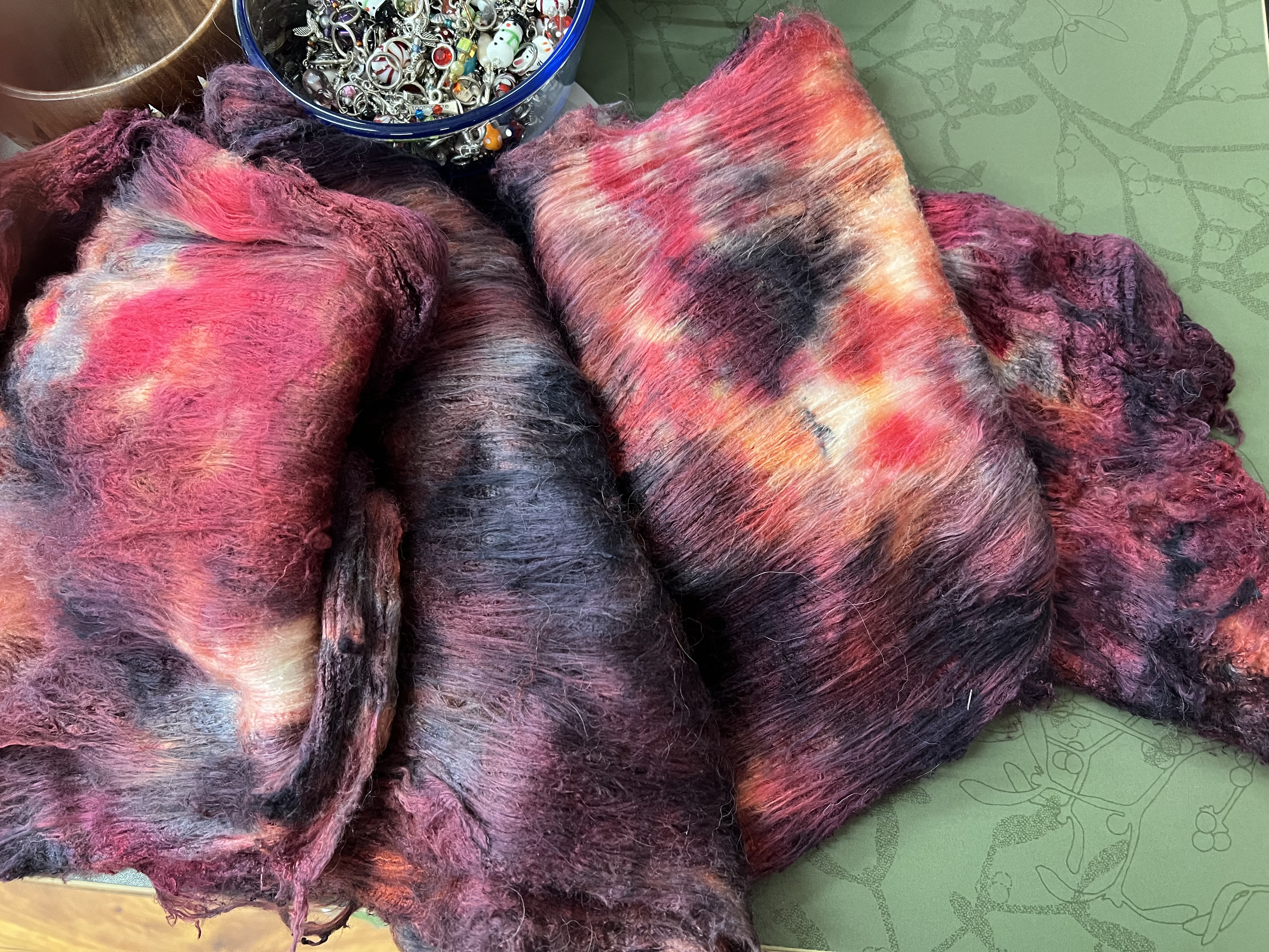 Bewitching Fibers Hand-Painted Mulberry Silk Lap per Ounce - Reds