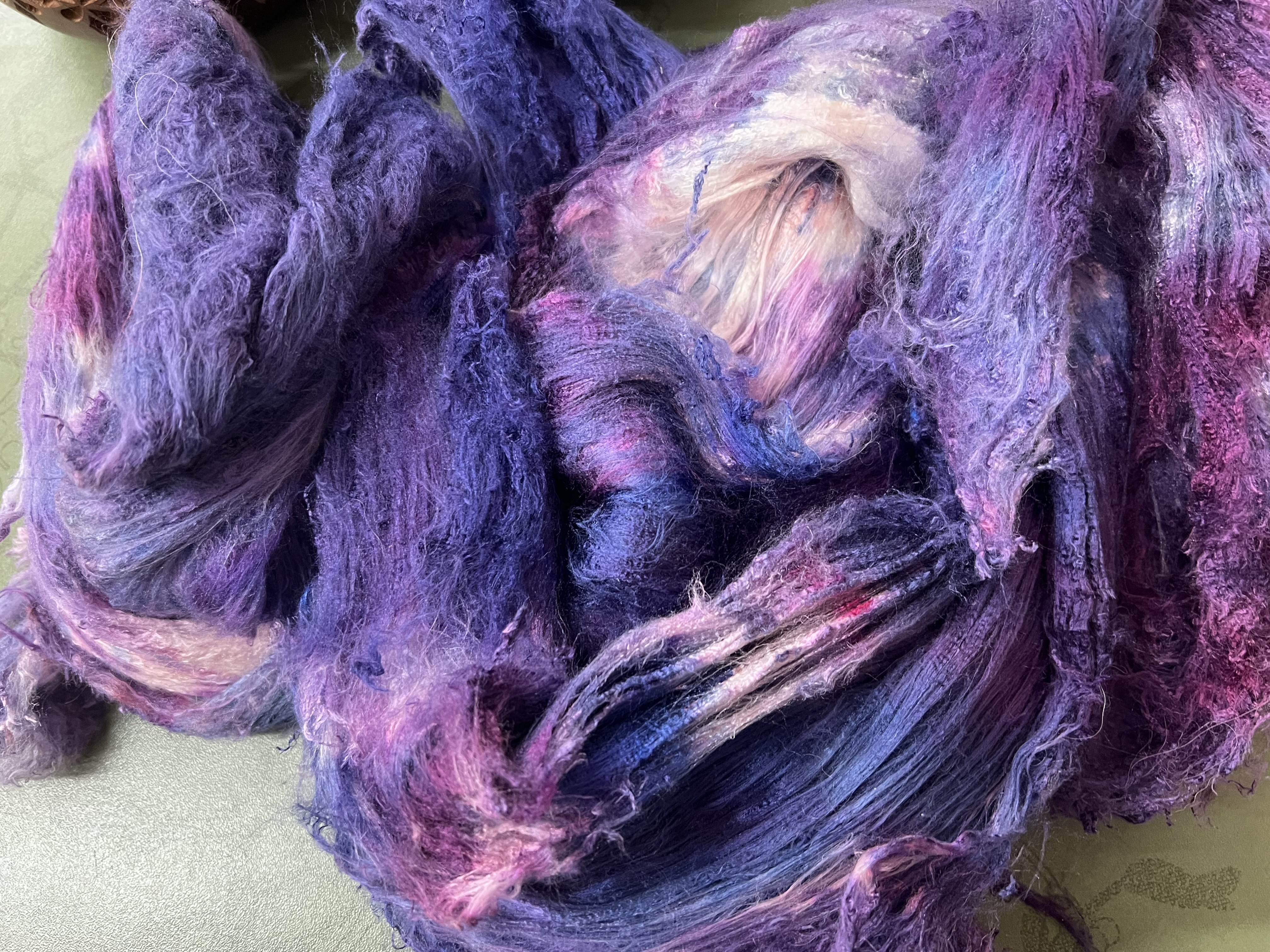 Bewitching Fibers Hand-Painted Mulberry Silk Lap per Ounce - Purples