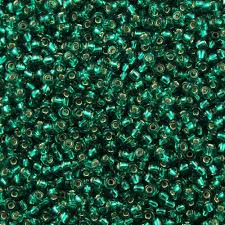 8/0 Silver Lined Emerald Seed Bead - 10 grams