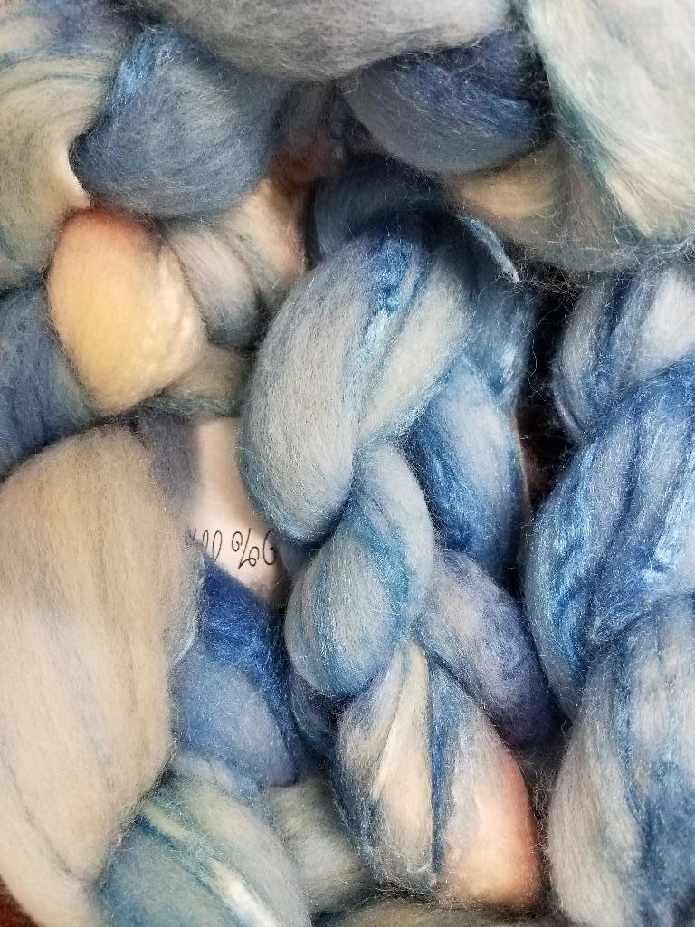 70/30 Merino Top & Silk Blend Hand Painted by Bewitching Fibers - 115 g (4.0 oz) Blue Gumball