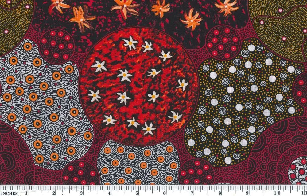 Aboriginal Australian Fabric - 100% Cotton - Wild Bush Tomato Scarlet