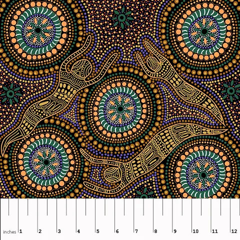 Aboriginal Australian Fabric - 100% Cotton - Winter Spirits Yellow