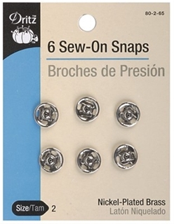 Dritz Sew-On Snaps Nickel Size #2  #80-2-65