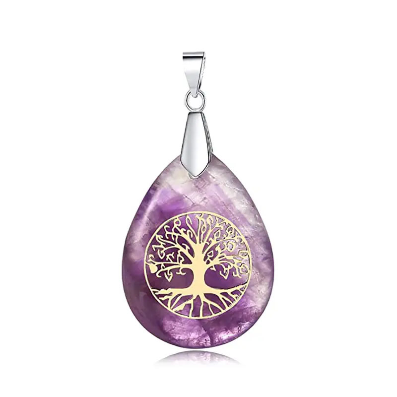 Tree of Life Pendant with Chain Natural Stone Amethyst