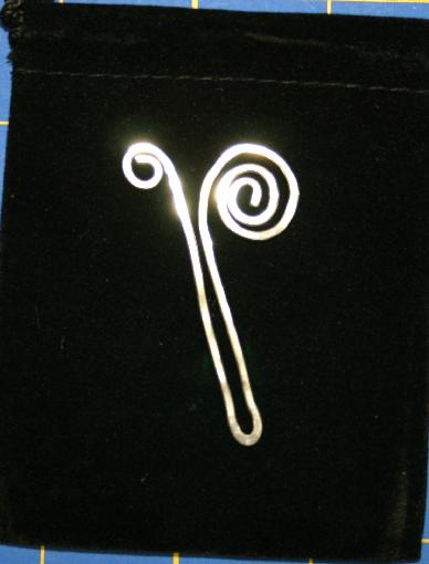 Roadrunner Designs - Double Fiddlehead Pin - 3 inch Nickel Silver