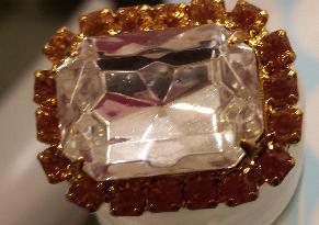 Dazzling Rectangular Rhinestone Button Crystal with Amber- 1 inch by 3/4 inch - #Daz0030