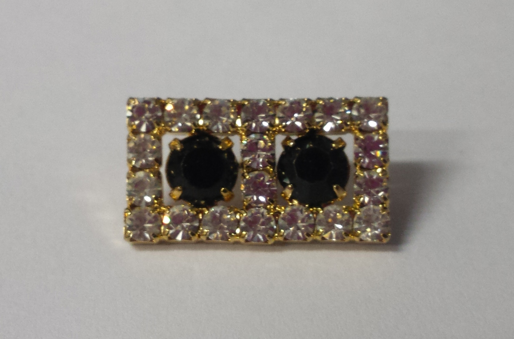 Dazzling Rectangular Rhinestone Button Crystal and Black with Gold Backs - 1 1/8 inch by 5/8 inch #Daz0010